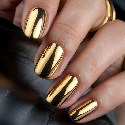 Gold Chrome Press on Nails SHIQIXIANNV Short Square Fake Nails Metallic Mirror False Nail Design Electroplated Gold Glossy Acrylic Nails for Women Girl DIY Manicure Decoration 24Pcs