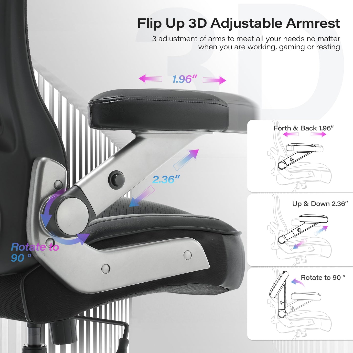 Big and Tall Office Chair 600lbs with 3D Flip Arms Adjustable Headrest - Heavy Duty Large Wheels Executive Computer Desk Chair, Ergonomic Lumbar Support Mesh High Back Plus Size Chair for Adults