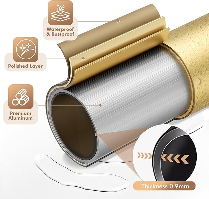 Curved Shower Curtain Rod for Bathroom, 40-72 Inches Adjustable Curved Shower Rod, 0.9MM Aluminum Rustproof Shower Curtain Rod with Rotating Brackets for Extra Shower Space, Need to Drill, Gold