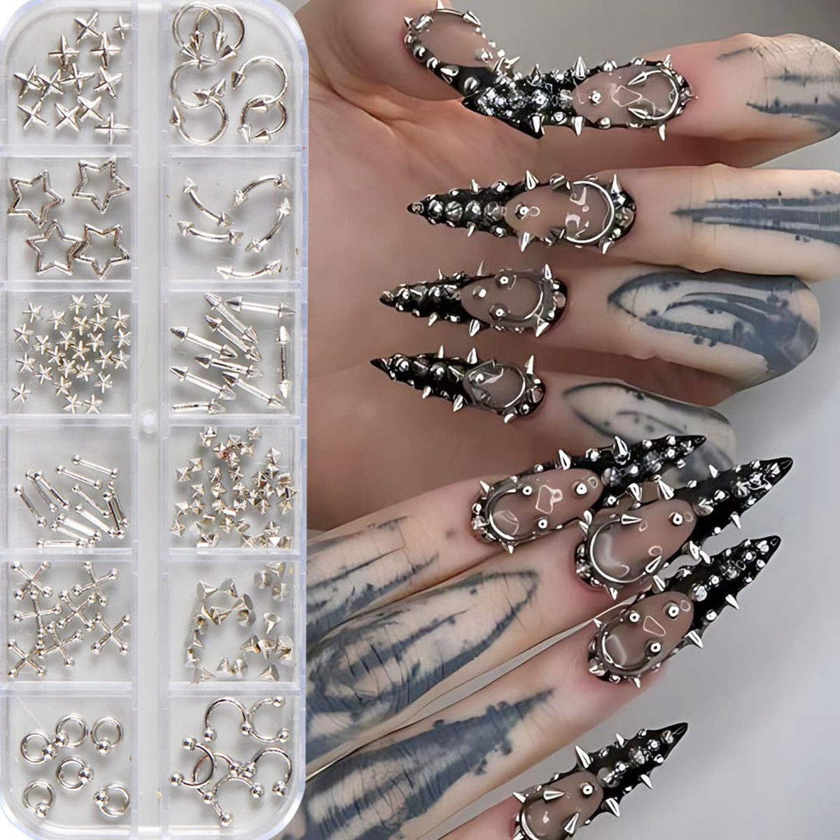 3D Metal Punk Bullet Nail Art Rivet Silver Black Nail Charm Alloy Gothic Stars Studs Spikes Beads Steel Balls Rock Mini Flat Back Y2K Nail Art Studs Nail Gems Nail Supplies Decoration