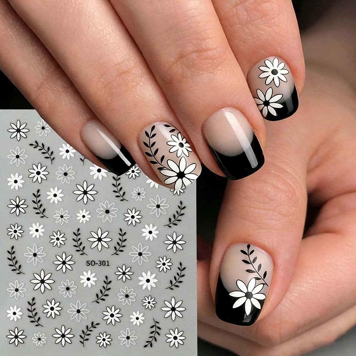 6 Sheets Flower Nail Stickers Hollow Out Flower Design Nail Decals 3D Self-Adhesive Leaf Floral Nail Art Stickers Spring Summer Nail Decoration for Women DIY Manicure Supplies
