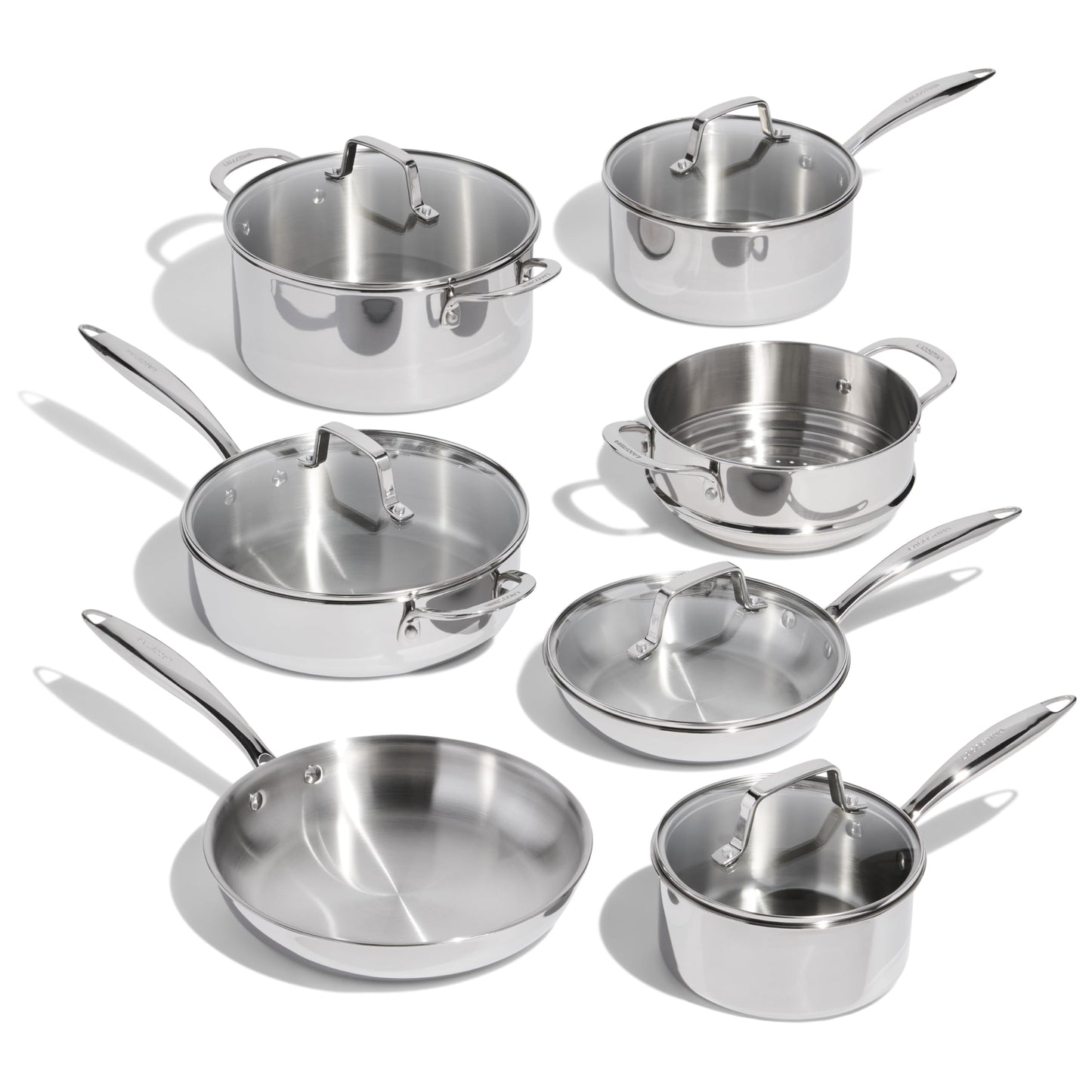 Lagostina 3 Ply Clad, 12-pc Cookware Set , Stainless Steel Pots and Pans, stay-cool cast stainless steel handles, tempered glass lids ,Induction safe, Oven Safe 500°F without the lids