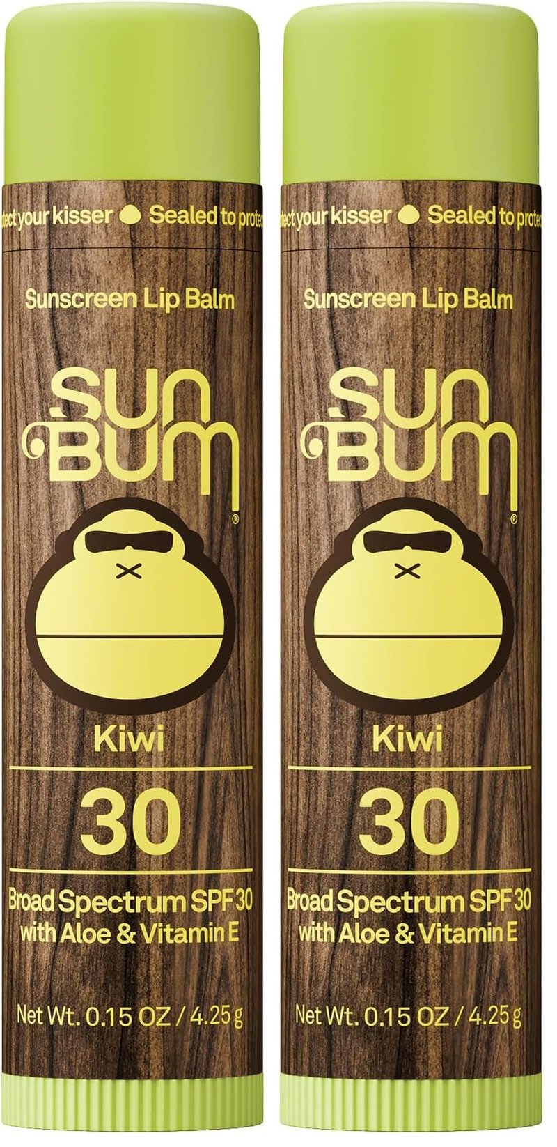 Sun Bum SPF 30 Sunscreen Kiwi Lip Balm - Moisturizing Aloe Vera and Vitamin E - Vegan and Cruelty Free - Broad Spectrum UVA/UVB Lip Protection - 0.15 oz Stick (Pack of 2)