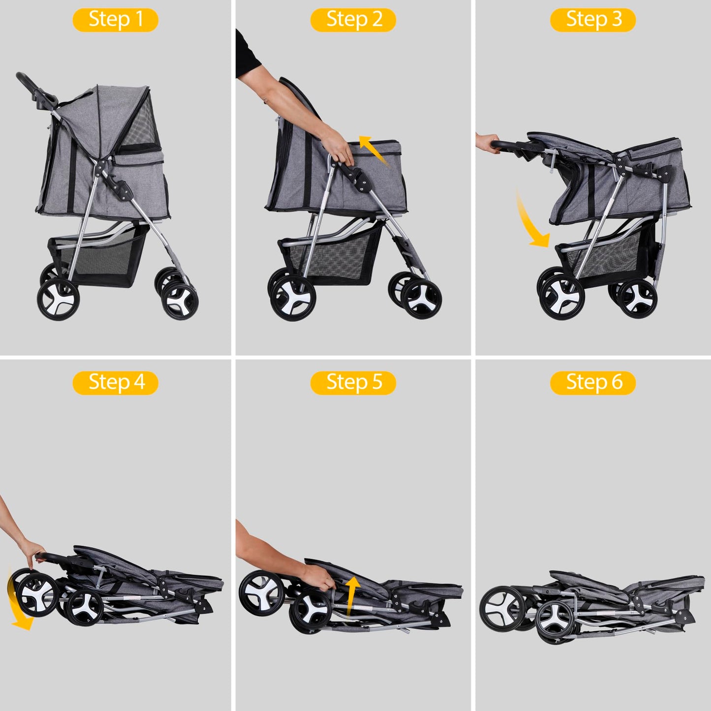Epetlover 4 Wheels Dog Stroller Folding Pet Strolling Cart for Small Medium Cats Puppies Portable Jogger Travel Camping Puppy Carrier with Storage Basket Cup Holder, Gray