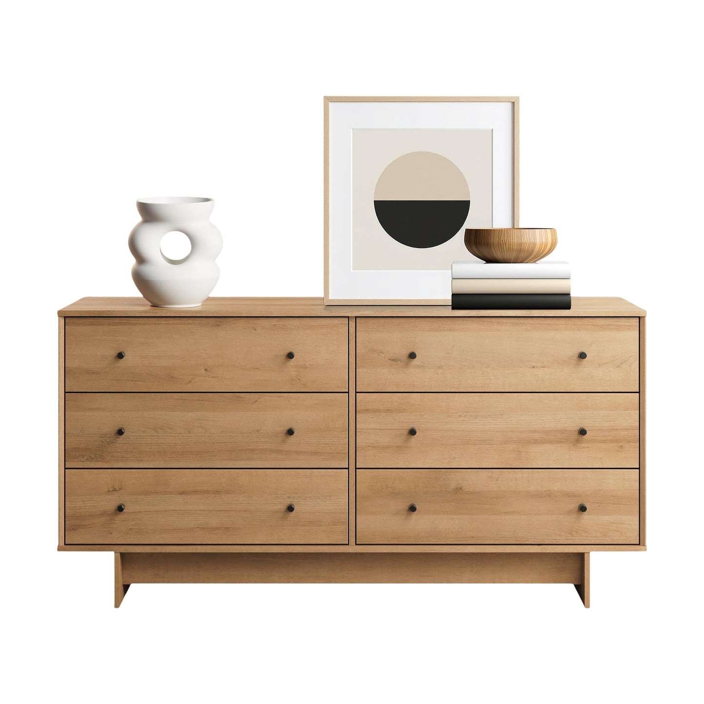 Prepac Finnley 6-Drawer Dresser in Natural Oak, Dresser for Bedroom, Extra-Wide Chest of Drawers with Storage, Modern Clothing Organizer for Home, Bedroom, Living Room, 16" D x 61" W x 31" H