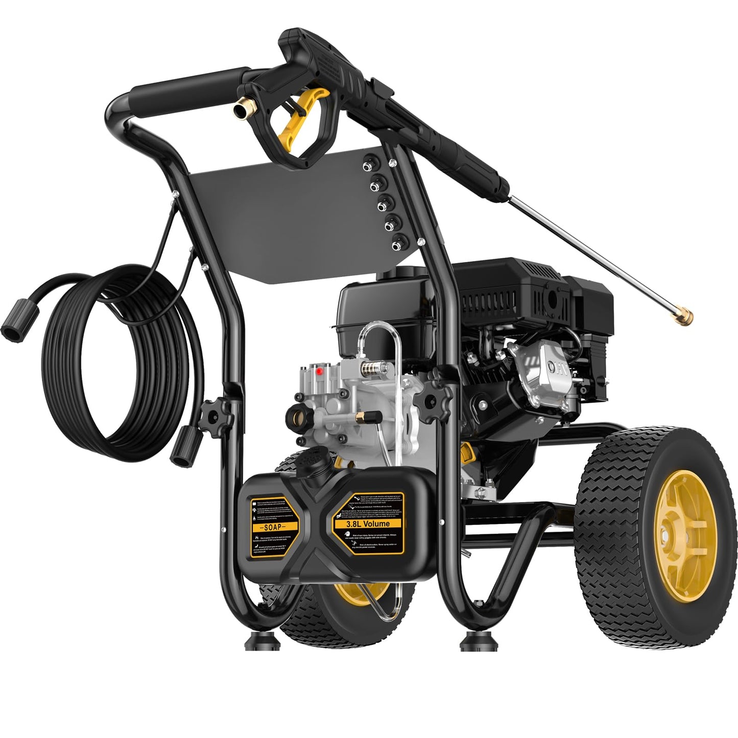BLUBERY 3600 PSI Gas Pressure Washer, 2.7 GPM Heavy Duty High Power Washer, 30Ft Pressure Hose&Soap Tank,5 Pressure Nozzles,Black