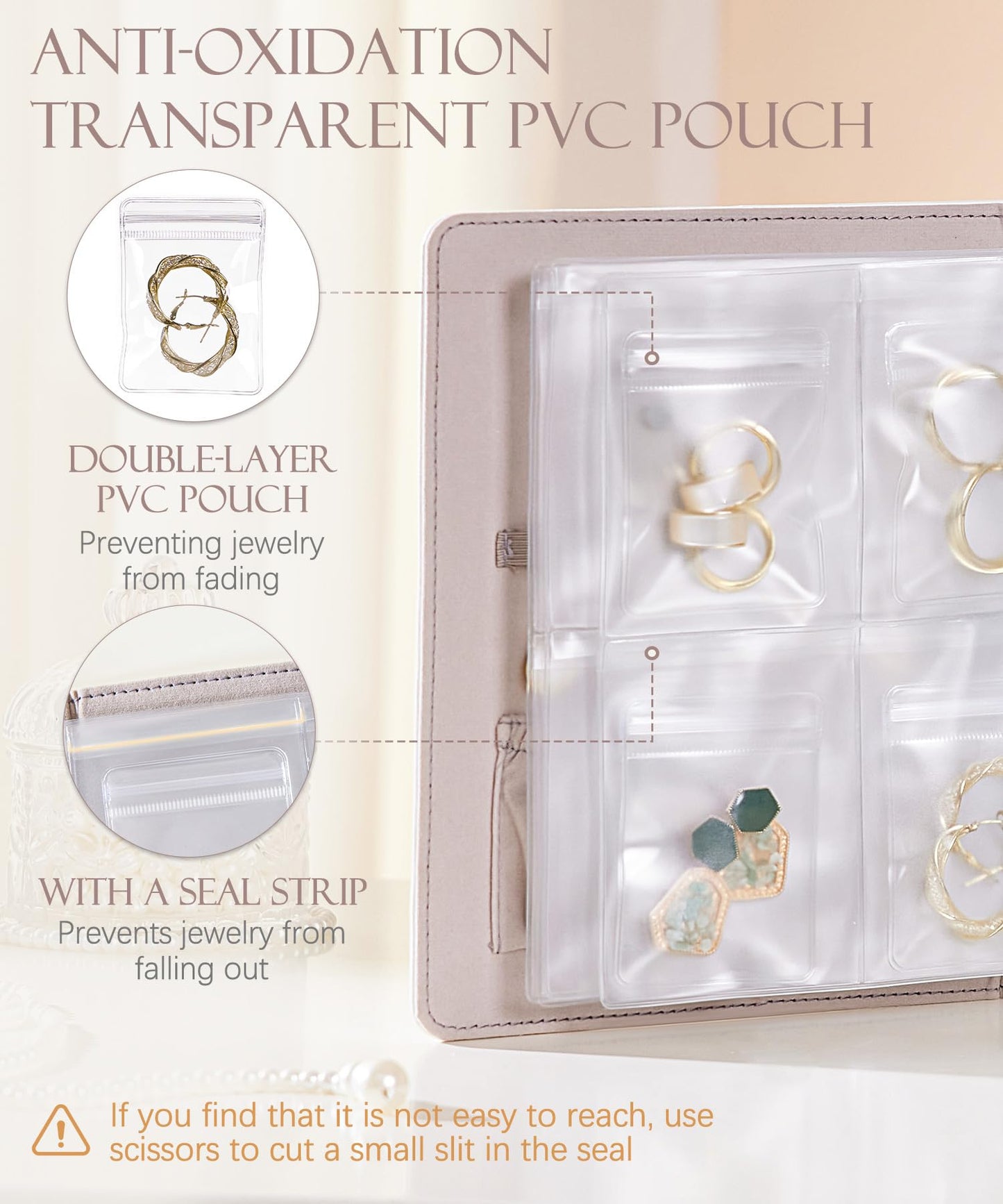 Homde Women Travel Jewelry Box: Storage Case with Plastic Pouches for Ring Necklace Earring - Organizer Gift for Birthday and Valentine's Day