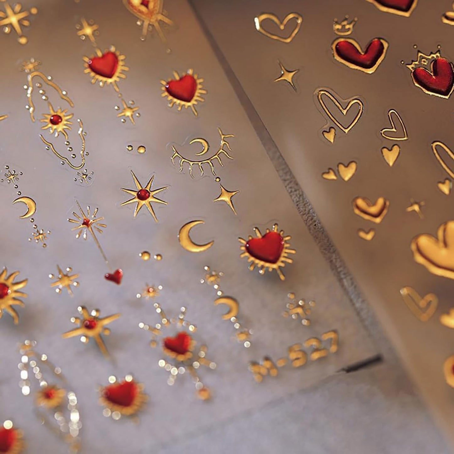 Valentine’s Day Nail Stickers Heart Nail Art Sticker 5D Embossed Self-Adhesive Nail Decals for Nail Art Gold Star & Moon Nail Designs Decals for Women Manicure Decorations