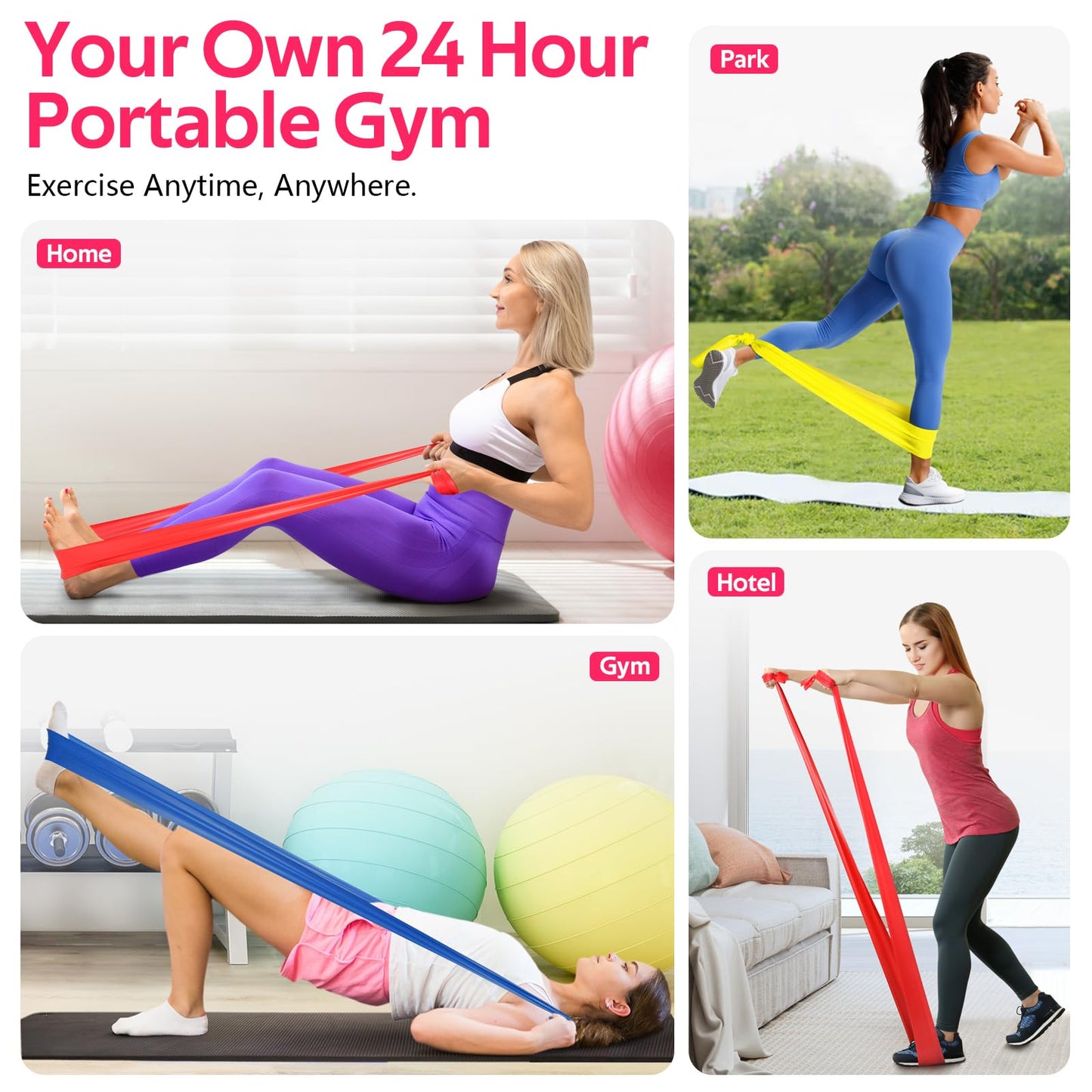 Resistance Bands for Working Out, Exercise Bands for Physical Therapy, Stretch, Recovery, Pilates, Rehab, Strength Training and Yoga Starter Set