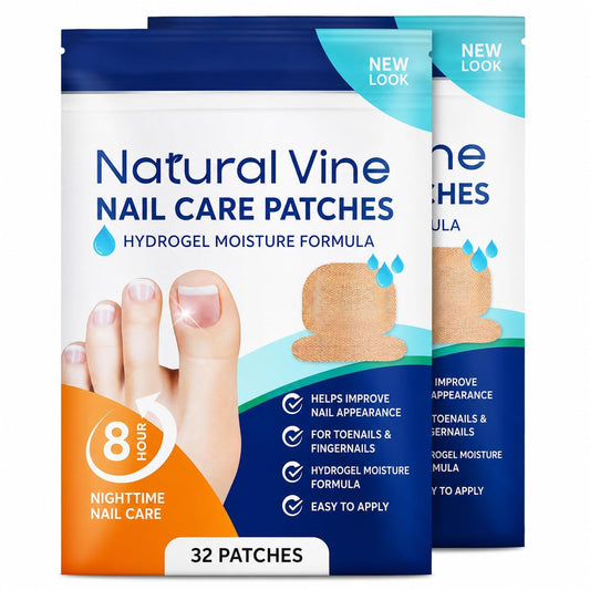 Natural Vine Nail Care Patches: Hydrogel Moisture Patches for Toenails and Fingernails, 8-Hour Nighttime Nail Care, Easy-to-Apply Nail Wraps, 32 Pcs, 2 Packs