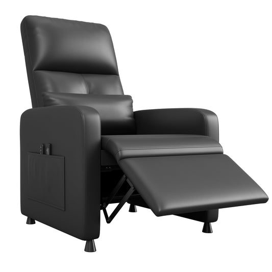 Ergonomic Power Recliner Chair with Heat & Massage, Electric Recliner, Tall Back, Overstuffed PU, Side Pockets, Heated Recliner for Living Room, Home Theater & Game Rooms