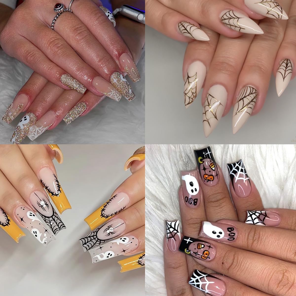 Halloween 5D Embossed Gold Spider Web Nail Art Stickers Cute Ghost Nail Art Decals Self-Adhesive Pumpkin Nail Decals Star Bat Nail Stickers Holiday Nail Supplies for Women Acrylic Nails 6 Sheets