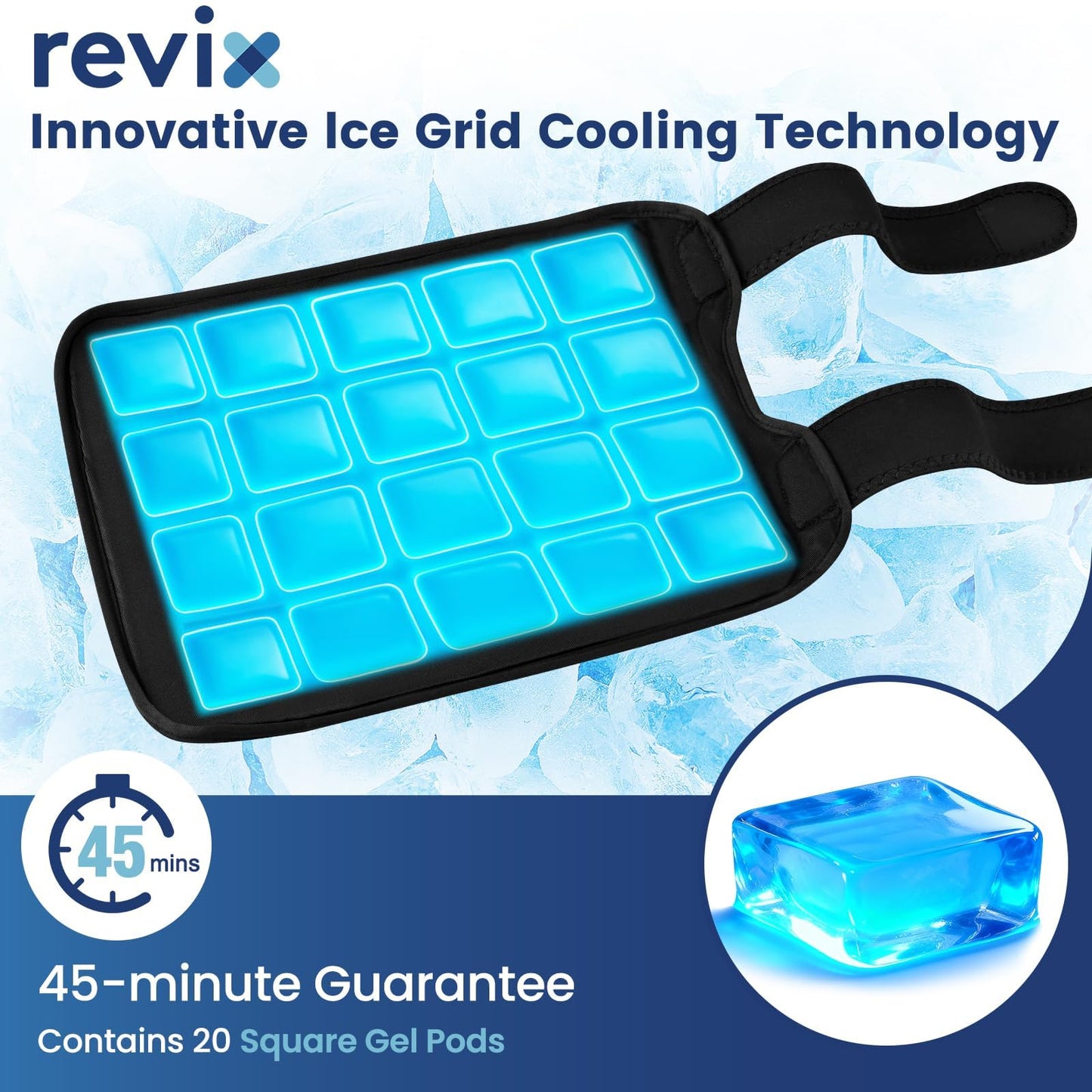 REVIX Knee Ice Pack Wrap, 45-Minute Long-Lasting Ice Pack for Knees with Ice Grid Gel Design, Reusable Gel Ice Wrap for Meniscus Tear, ACL, Cold Therapy for Elbows, Calves & Legs (12" × 9.5"")"
