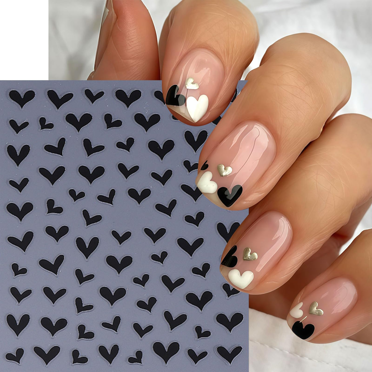 6 Sheets Heart Nail Stickers 3D Self-Adhesive Hearts Nail Decals Love Hollow Peach Heart Shaped French Nail Design Valentine French Sticker Nail Supplies for Women Valentine Holiday Nail Decoration