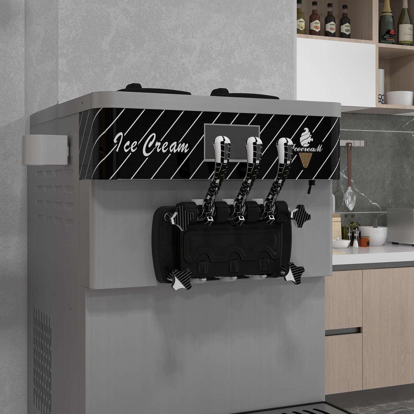 Commercial Ice Cream Maker Machine, 3 Flavors Soft Serve Ice Cream Machine, 2 * 7L Hoppers, 2450W Compressor Electric Ice Cream Maker for Restaurants/Dessert Shops/Mobile Cars/Snack Bars/Cafes