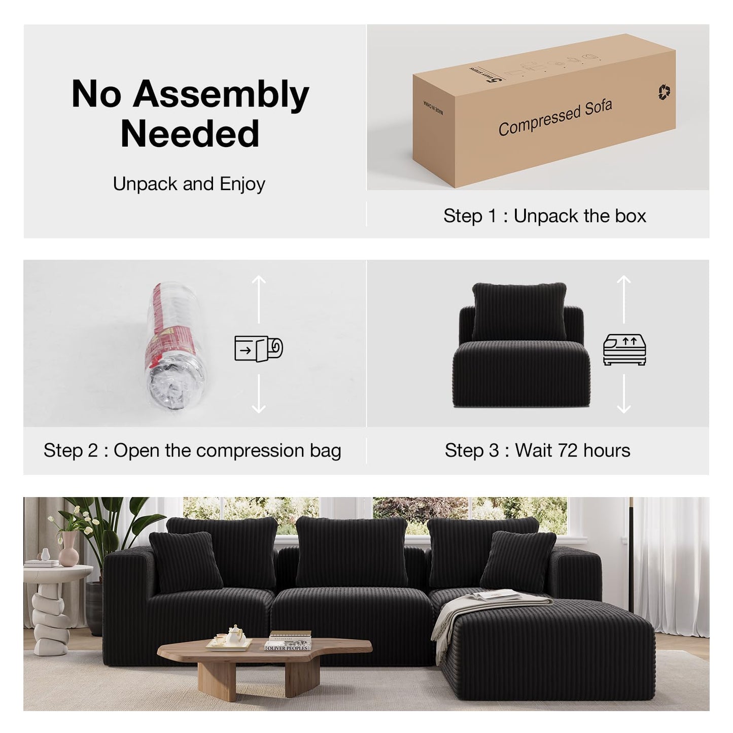 Novilla 141" Modular Sectional Sofa, Modern Cloud Sectional Couch with Smarts Coil® Support, L-Shape Boneless Couch for Living Room Apartments Bedroom, No Assembly Required (6 Seater Standard)