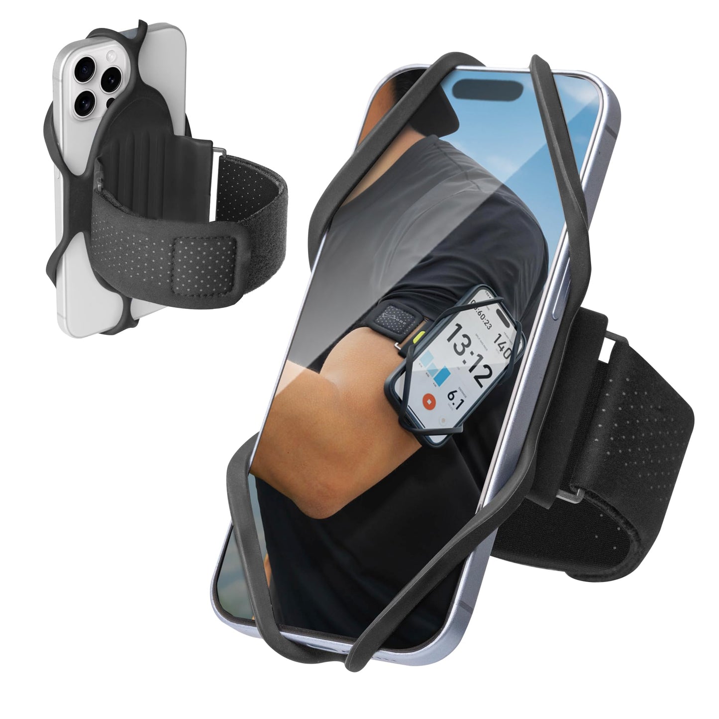 BONE Run Tie 3, Running Phone Armband, Skin-Friendly Silicone Sport Armband with Dual Layer Structure for Heat-Dissipation, Workout Phone Holder for iPhone and 4-7"-7.2"" Smartphones (Size L)"
