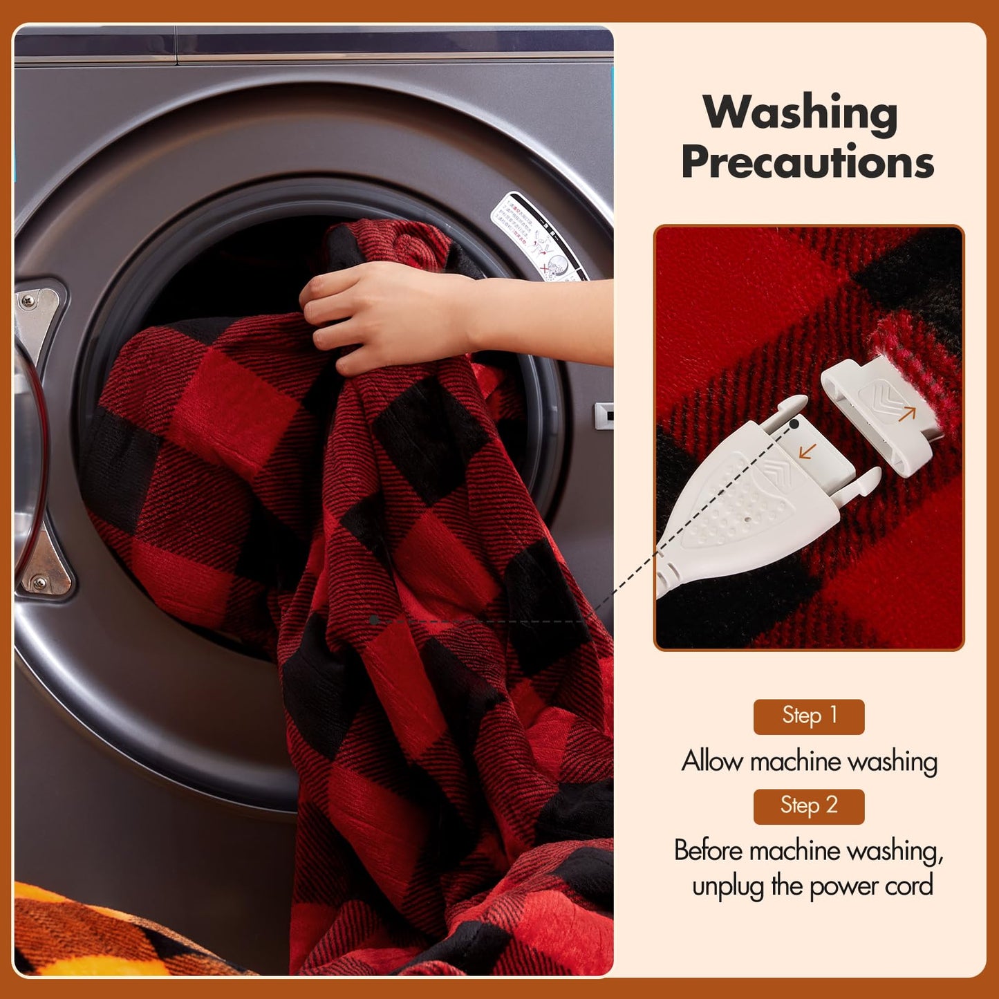 Electric Heated Sherpa Buffalo Plaid Christmas Throw Blanket with 8 Heating Levels & 8 Hours Auto Off, Fast Heating Warm Plush Washable Blanket with Over-Heat Protection, ETL Certification, Red