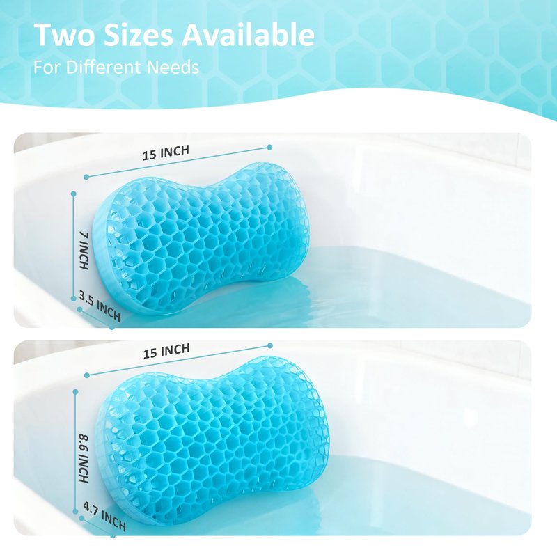 Sunlit Bath Jello Gel Bath Pillows, Lumbar Pillow for Bathtub, Back Support Pillow, Gel Pillow with Non-Slip Suction Cups for Lumbar, Back Rest Support, Fits Curved or Straight Back Tubs, Aqua