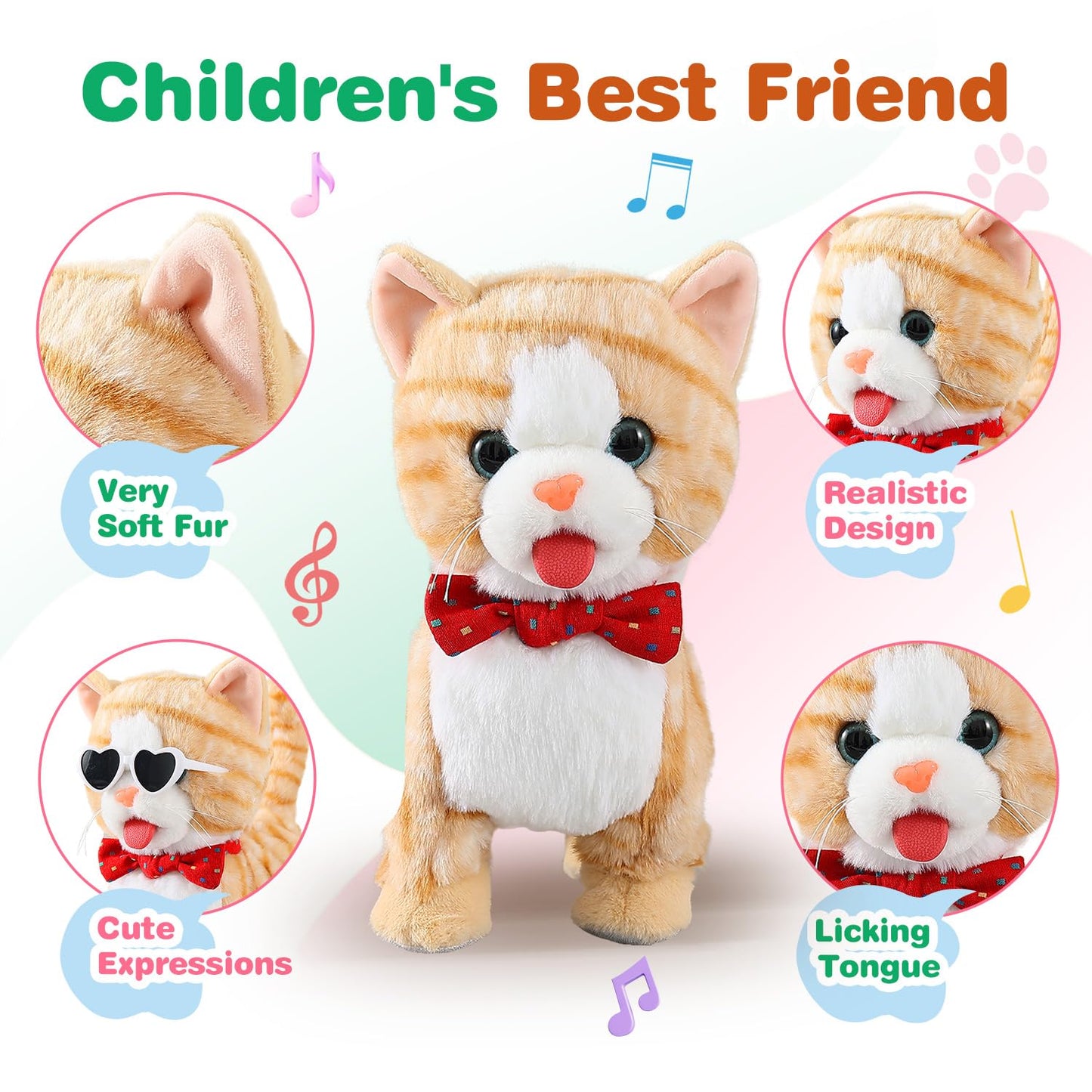 Yellow Walking Cat for Girls Set Toy Talking Singing Animated Robot Kitty Interactive Plush for Cat for Kids Kitten Robotic Plush That Meow and Purrs Electric Robot for Toddlers Baby