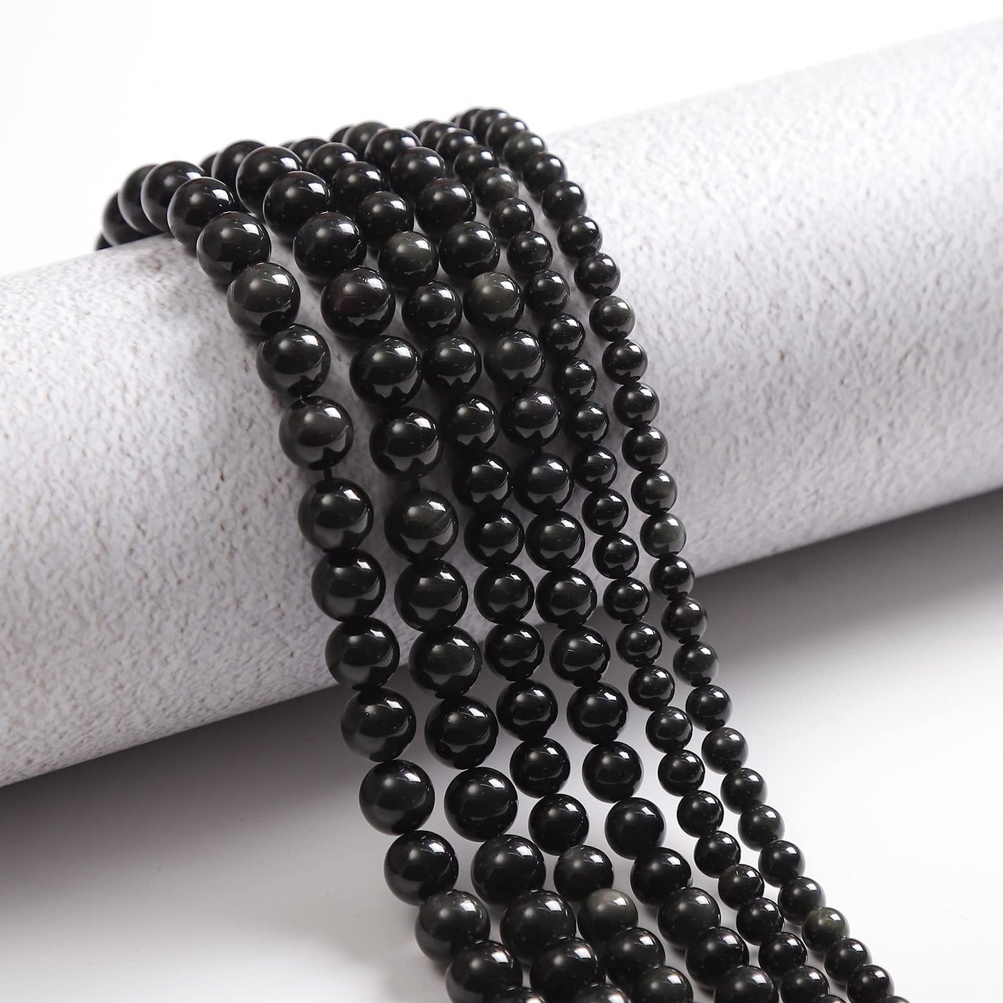 60pcs 6mm Natural Black Obsidian Gemstone Beads Energy Healing Crystal Round Loose Stone Beads for Jewelry Making, DIY Bracelets Necklaces