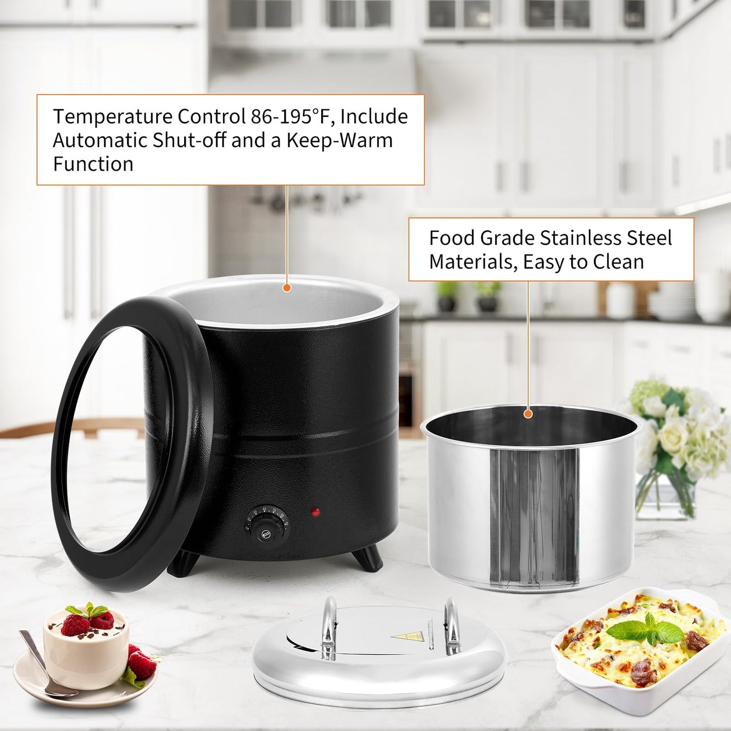 GarveeHome Soup Warmer, 13.7 Qt Commercial Grade Soup Kettle with Swing Lid and Detachable Stainless Steel Insert Pot, Food Warmer with Anti-Scald Handle for Restaurants, Buffet, Catering