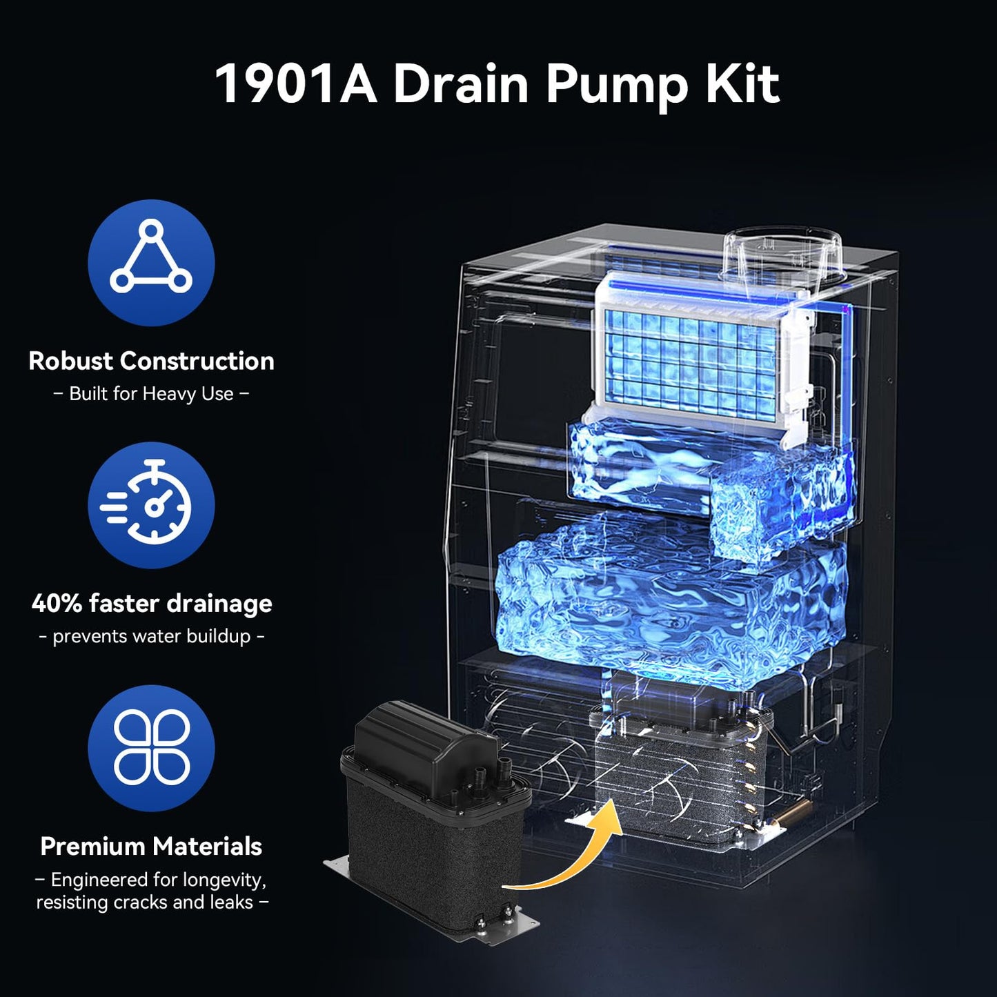 Drain Pump Kit For Ice Machines, Replaces 1901A, 2185528, 2208534, 2310253, AH3650734, EA3650734, PS3650734