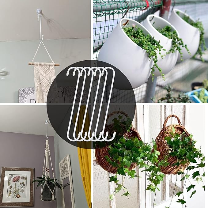 ESFUN 6 Pack 10 inch White Steel Heavy-Duty S Hooks for Kitchen, Bathroom, Garage, Outdoor, Hangers, Towel, Utility, Food, Wall Mount, Decoration, Key Holder, Hat, Plant