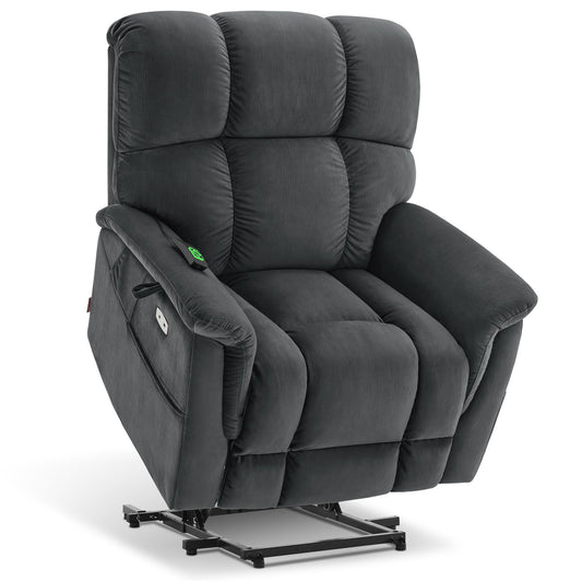 MCombo Large-Wide Dual Motor Power Lift Recliner Chair, Massage and Dual Heating for Elderly People, Infinite Position, Fabric R7166 (Dark Grey)