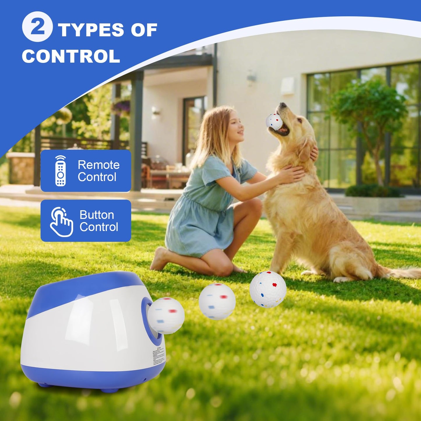 OLenyer Ball Launcher for Dogs: 3 Adjustable Distance 40-80FT,with 8 2.5" ETPU Balls,Remote Control Interactive Dog Toy,Automatic Ball Throwing Machine for Medium/Large Dogs