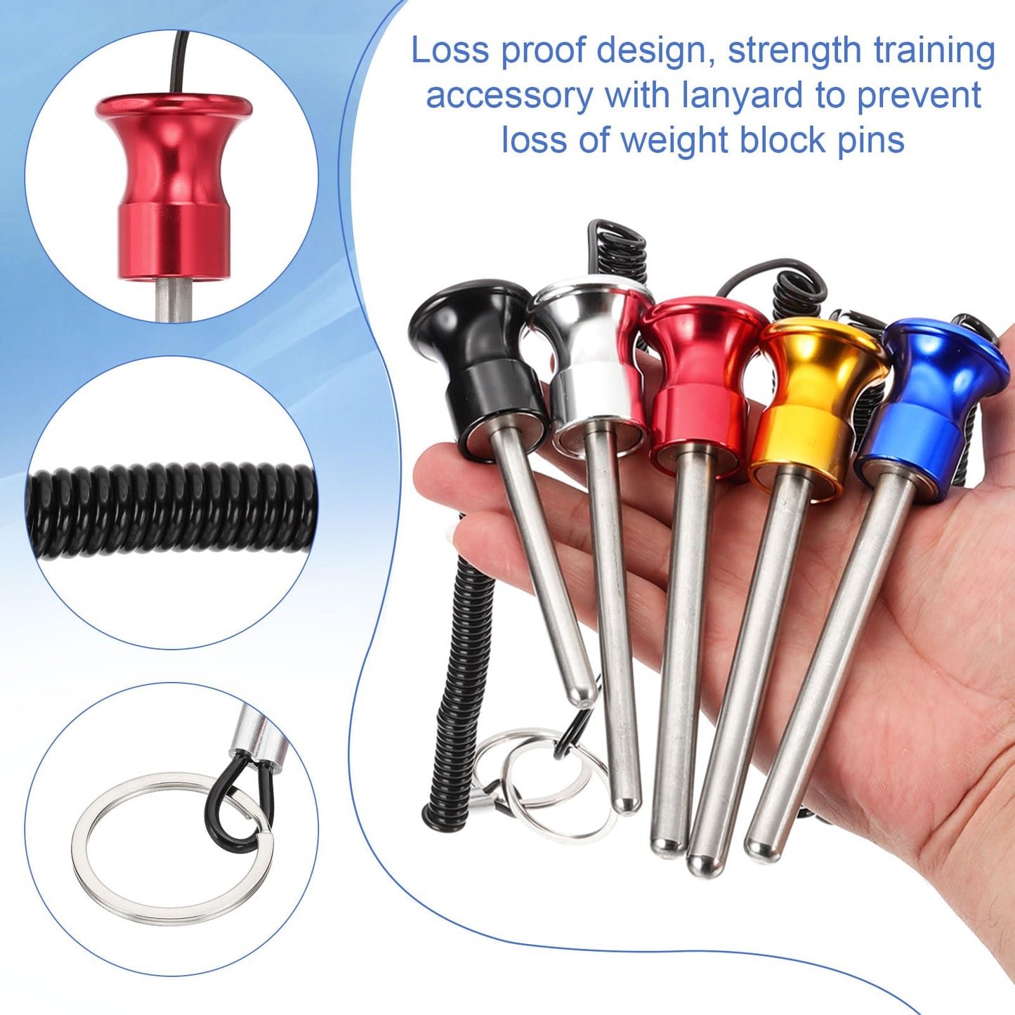 PATIKIL Weight Stack Pin, 3/8" Dia Magnetic Gym Selector Pin 4-1/8"" Length Universal Weight Stack Replacement with Pull Rope for Home Commercial Gym Club Blue"