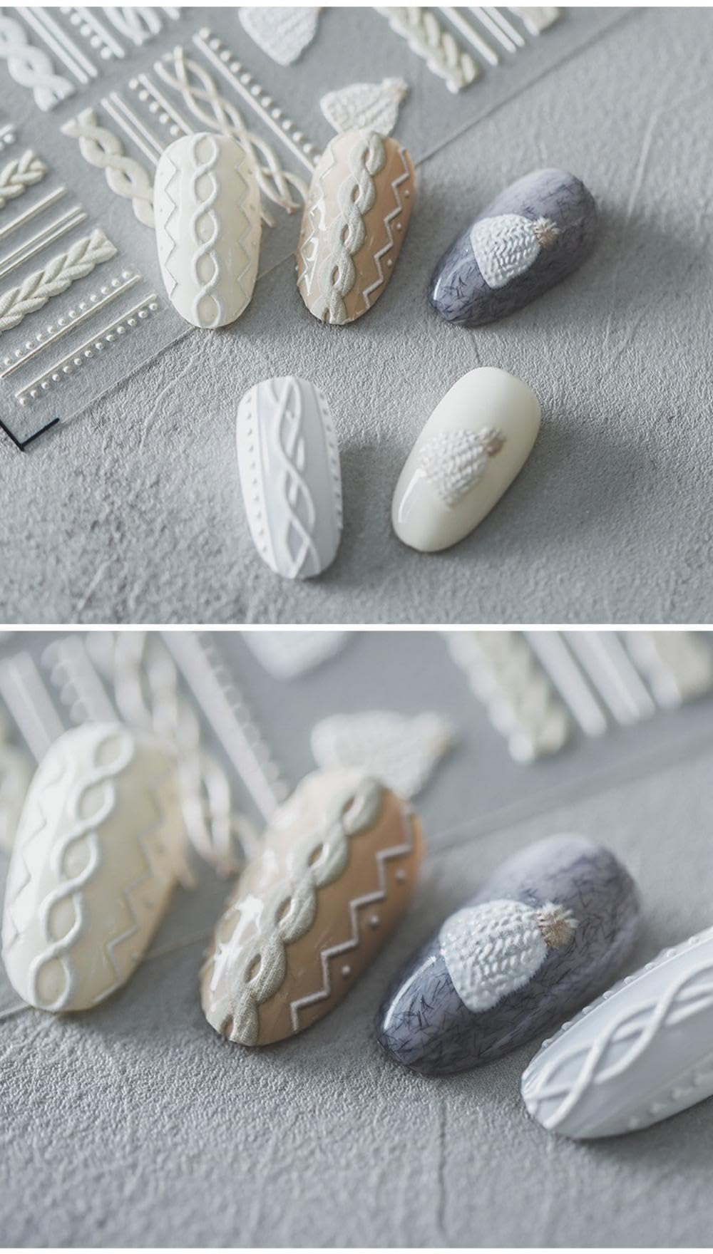 Winter Sweater Nail Art Stickers 5D Embossed Hat Nail Decals Elegant Sweater Pattern Self-Adhesive Nail Stickers Nail Art Supplies French Stripe Line Nail Decals for Acrylic Nails Manicure 1Sheet