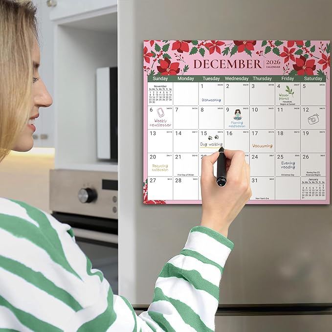 Aesthetic 2026-2027 Magnetic Calendar for Refrigerator, 21-Month Fridge Calendar Magnet from April 2026 to December 2027, Easy Organizing，Twilight Petals