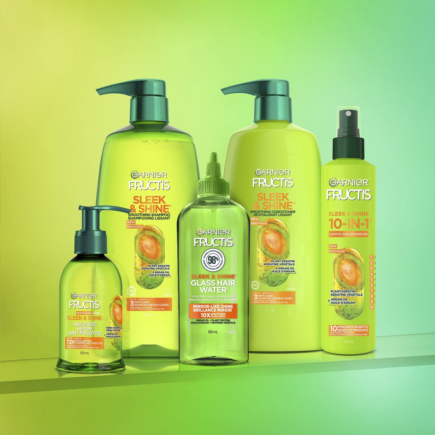 Garnier Fructis Sleek & Shine 10-in-1 for Frizzy,Dry Hair,Plant Keratin,8.1 Fl Oz,(Packaging May Vary),(Pack of 2)