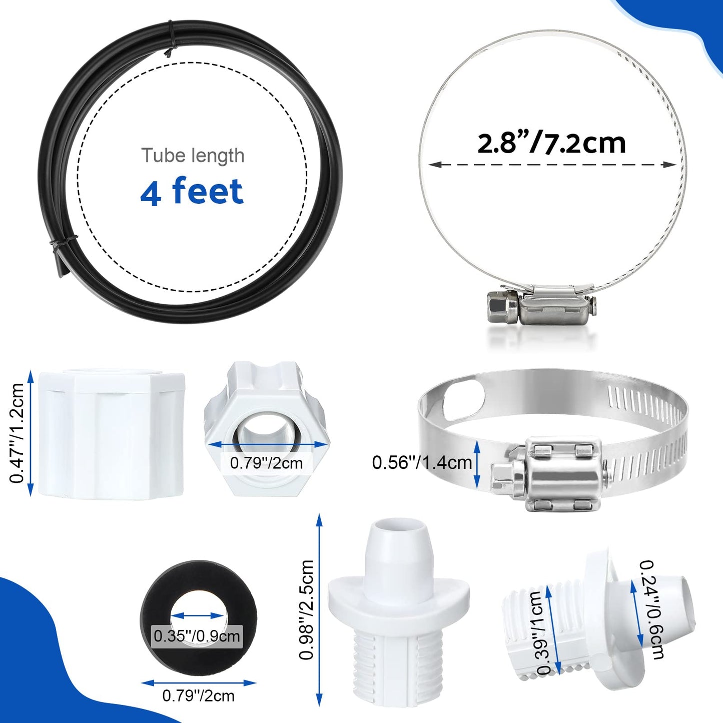 Tondiamo 2 Sets Offline Chlorinator Feeder Replacement Parts Kit Compatible with Cl220 Cl200 - with Saddle Clamp, Hose Tubing, Check Valve & Inlet Coupling for Easy DIY Repair