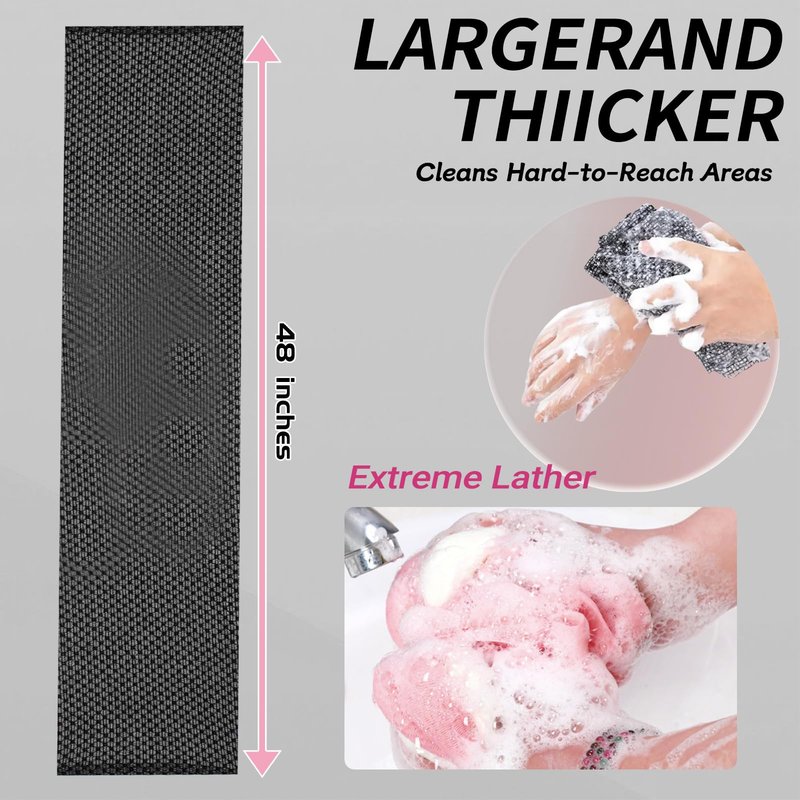Blissal Exfoliating Shower Towel, 2-in-1 Exfoliating Towel, Premium Scrub Wash Cloth for Body Face, Blissal exfoliatings Towels-Body Scrubber with 2 Sides for All Skin Types (Black+Pink)