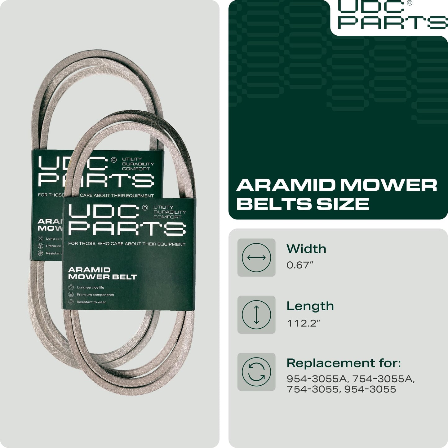 UDC Parts 954-3055A 754-3055A PTO Belt for Cub Cadet MTD 754-3055 954-3055 2166 2130 2135 2146 2140 2145 2150 2155 2176 / Aramid Cord / 112.20 inches