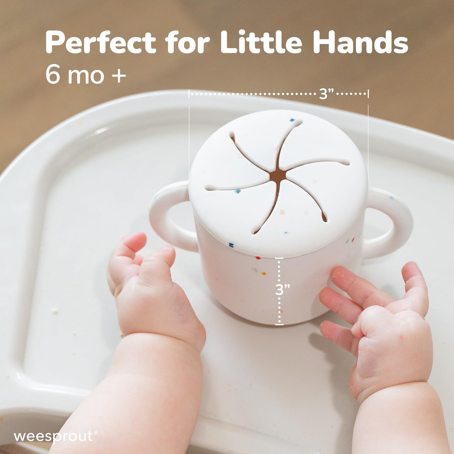 WeeSprout Snack Containers, Food Grade Silicone Cups, Spill-Proof Tops For Toddlers and Babies, Premium Hard Plastic Travel Lids, Dishwasher Safe, Set of 2 Snack Catchers