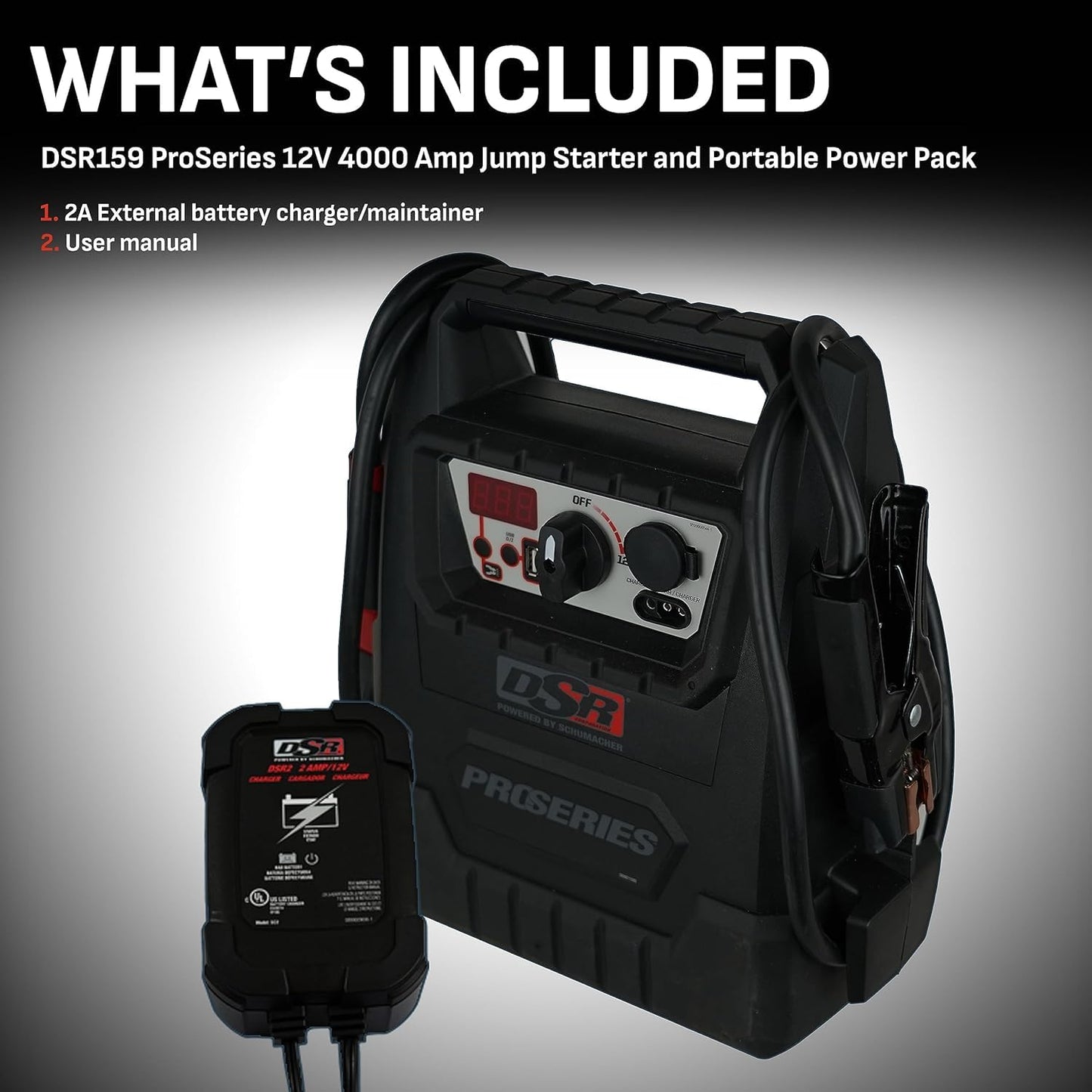 Schumacher Electric DSR Pro 4000A Heavy-Duty Car Battery Jump Starter & Portable Power Station, 12V DC Charging & 2.1A USB Charging, Professional Grade, for 12V Automotive & Marine Batteries, DSR159