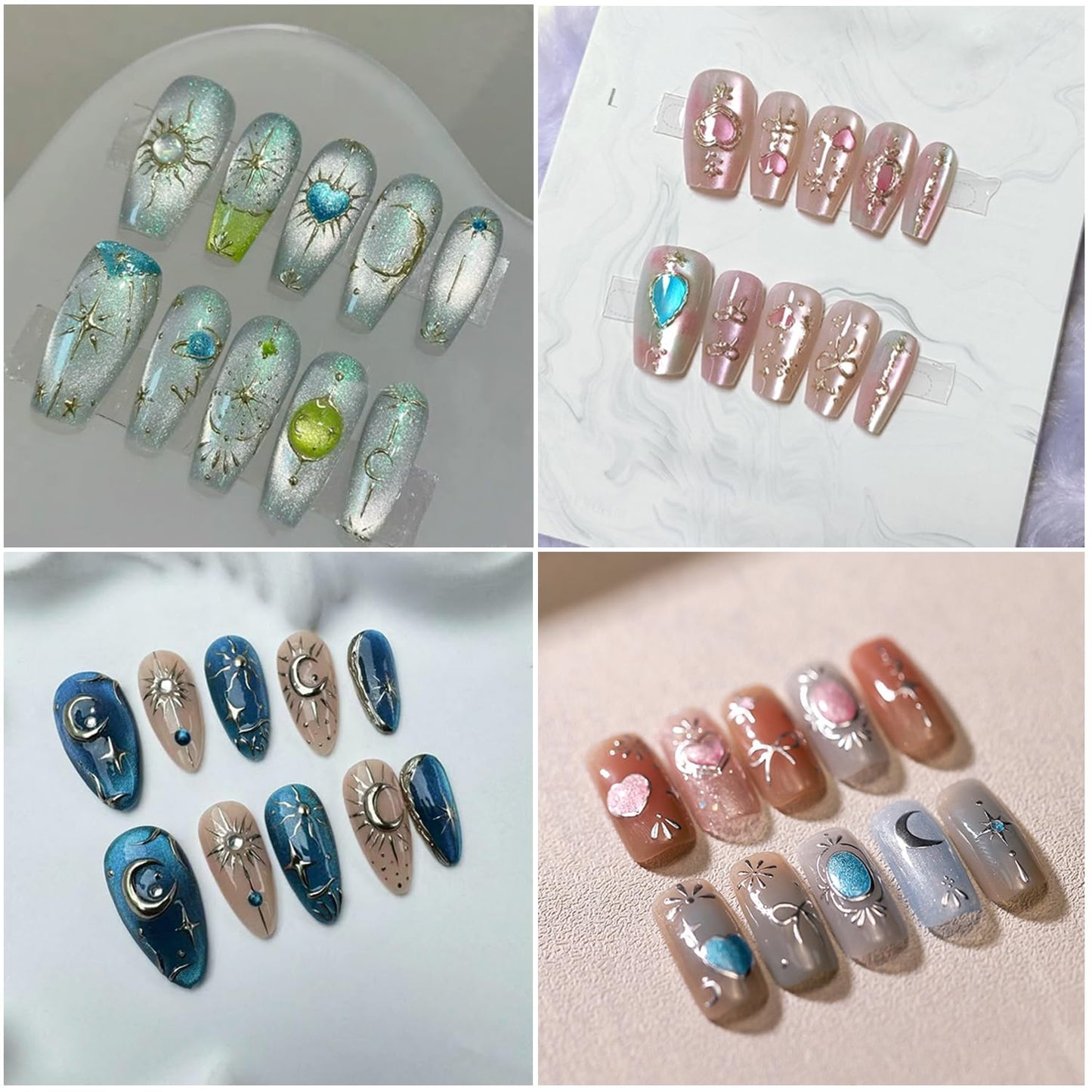 Metallic Nail Stickers 3pcs Fashion Gold Bronzing Love Heart Moon Star Butterfly Bow Totem Designs,5D Luxury Nail Decals Relief Nails Adhesive Slider Manicure Salon Party Wedding DIY Decor for Women