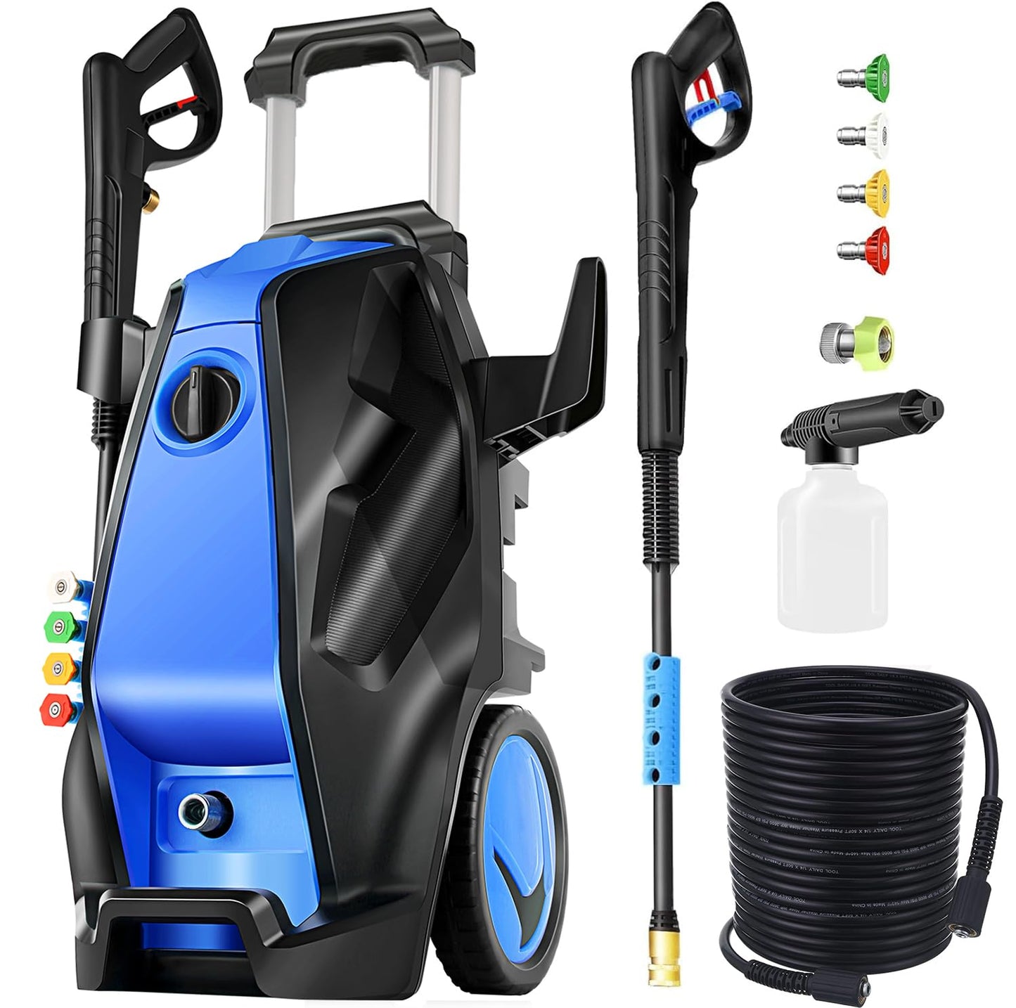 commowner 5000PSI Pressure Cleaner with 33FT Hose Power Cleaners, Foam Cannon, 4 Tips, Blue