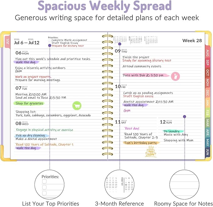 Forvencer Academic Planner 2026-2027, July 2026-June 2027 Weekly & Monthly Hardcover Calendar Planner, 8.5" X 11", Daily Agenda Book, School Office Notebook College Teacher Student Organizer A4, Pink