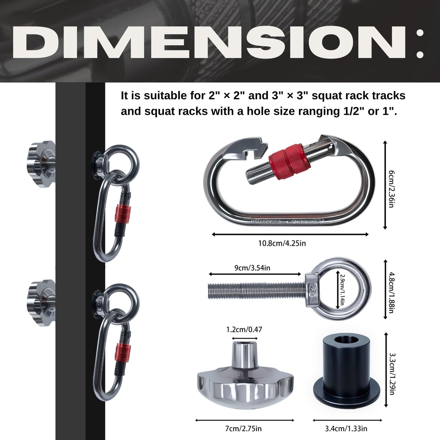 Squat Rack Attachments for Strength Training Equipment | Attachments for Power Cages & Squat Racks | Fits 2"x2"" & 3""x3"" Frames (1/2"" & 1"" Holes) | Ideal for Resistance Bands & TRX Training (2 PACK)"