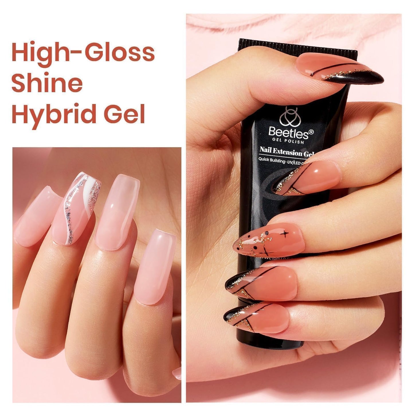 Beetles 22 Colors Poly Extension Gel Nail Kit With U V Lamp Jelly Nude Pink All In One Poly Nail Gel Starter Kit With Base Top Coat Manicure Salon Gift for Women Girls