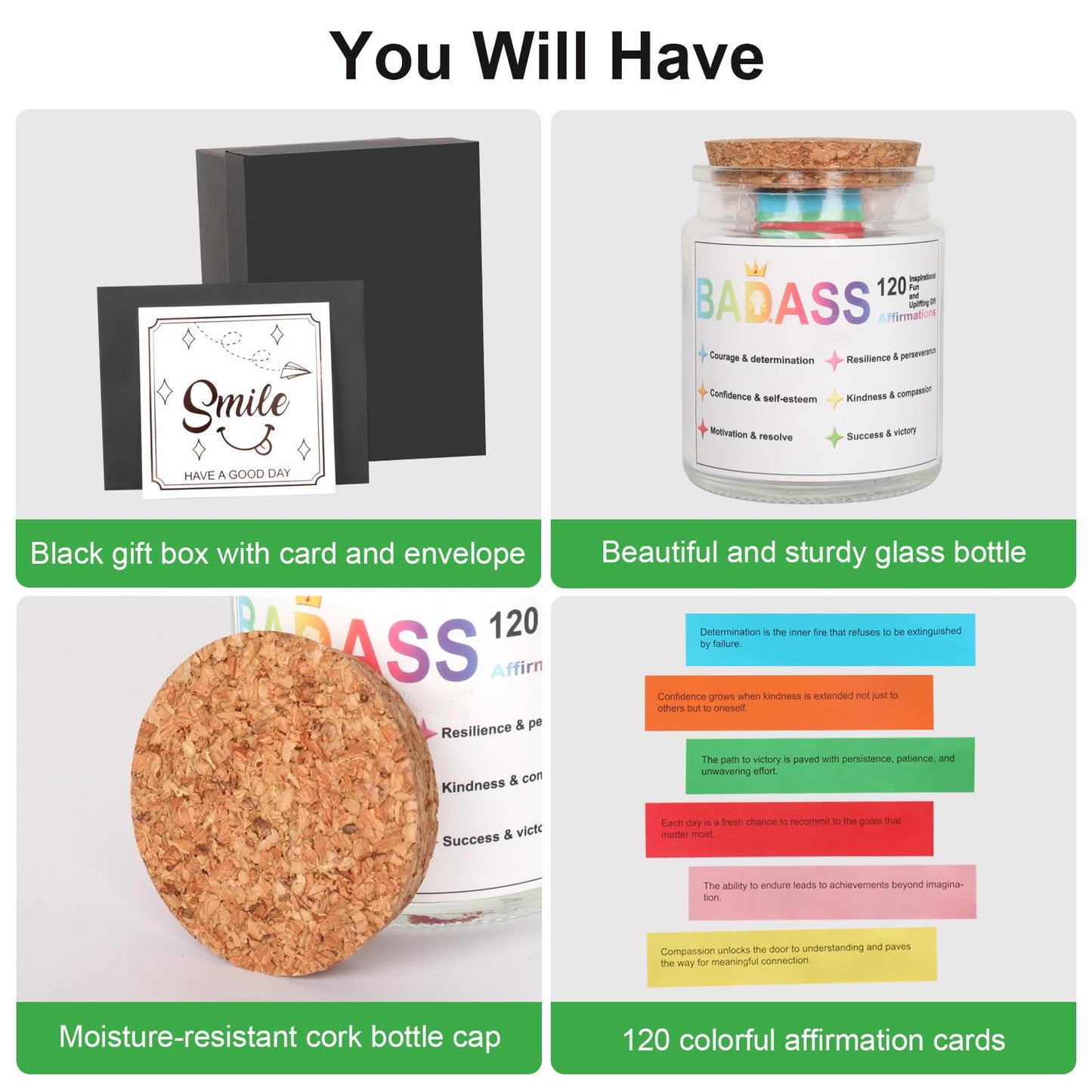 Badass Affirmations Jar, Badass Positive Affirmations Jar for Women - 120 Positive Affirmation Cards, Reusable Glass Motivational Gift for Mom, Friend, Coworker (Mother's Day, Christmas, Birthday)