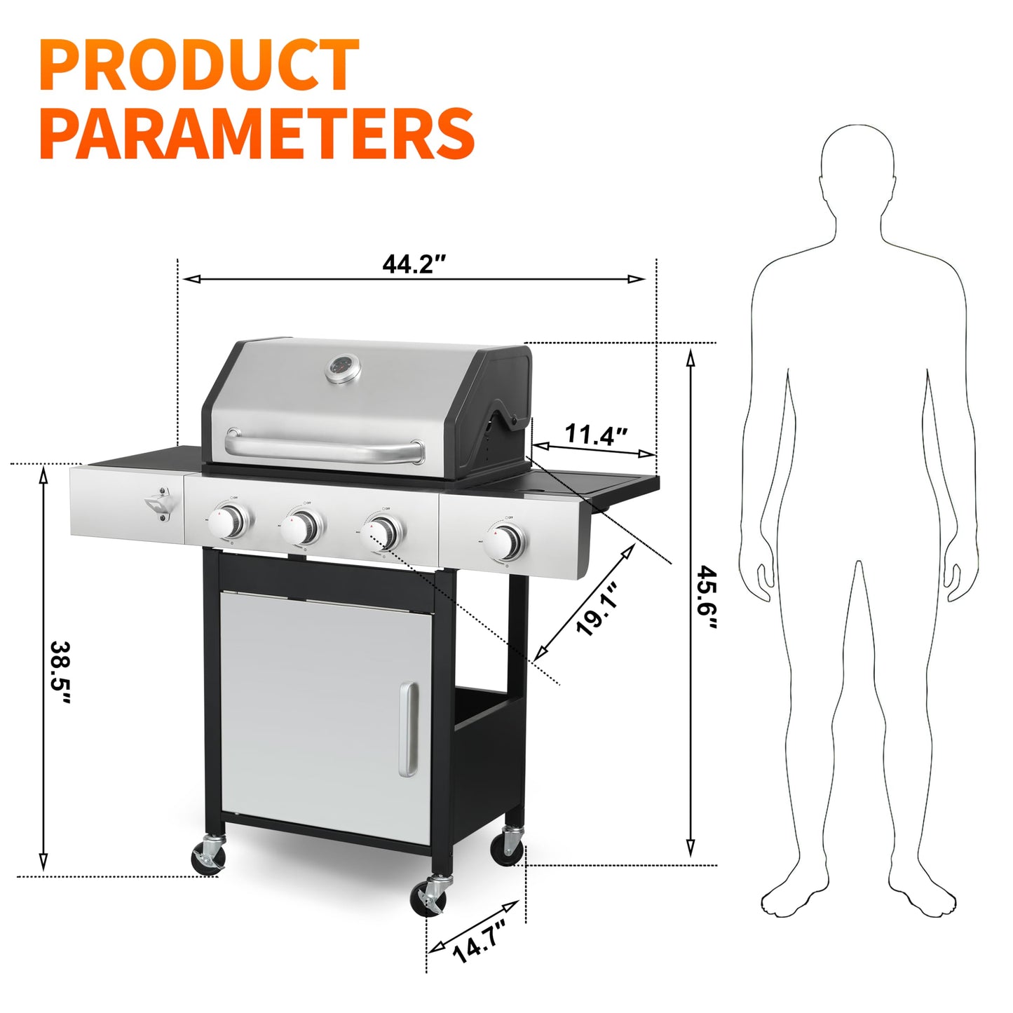 IdeaMaxx 3-Burner Propane Grill for Backyard - 37,230 BTU BBQ with Side Burner, Porcelain Cast Iron Grates, Stainless Steel Outdoor Grill for Camping & Tailgating, Fast Heating