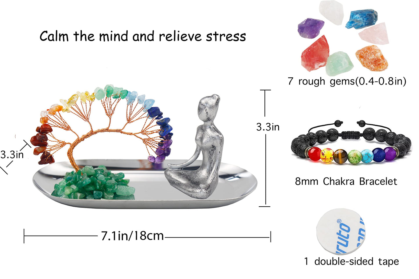 Carselage Meditation Accessories, Zen Spiritual Decor, 7 Chakra Crystal Tree Healing Stones and Yoga Statues, for Living Room, Office, Shelves, Mantle Decor, Birthday Gifts for Women