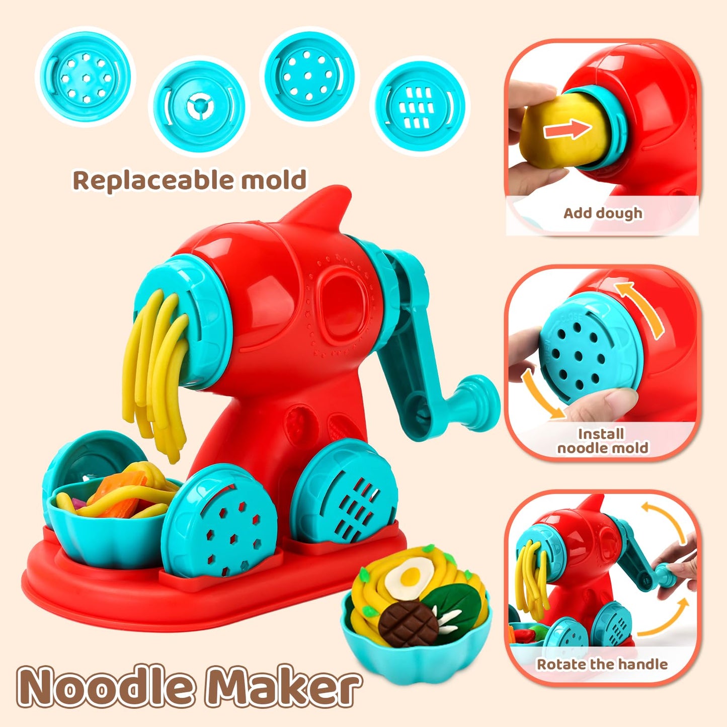 Aprilwolf 75 PCS 4 in 1 Dough Sets for Kids Ages 3-4-8, Art Crafts Dough Tools Kit, Ice Cream Playset Noodle Hamburger Maker Machine Dessert Rack, Kitchen Creations Food Play Toys Toddlers Boys Girls