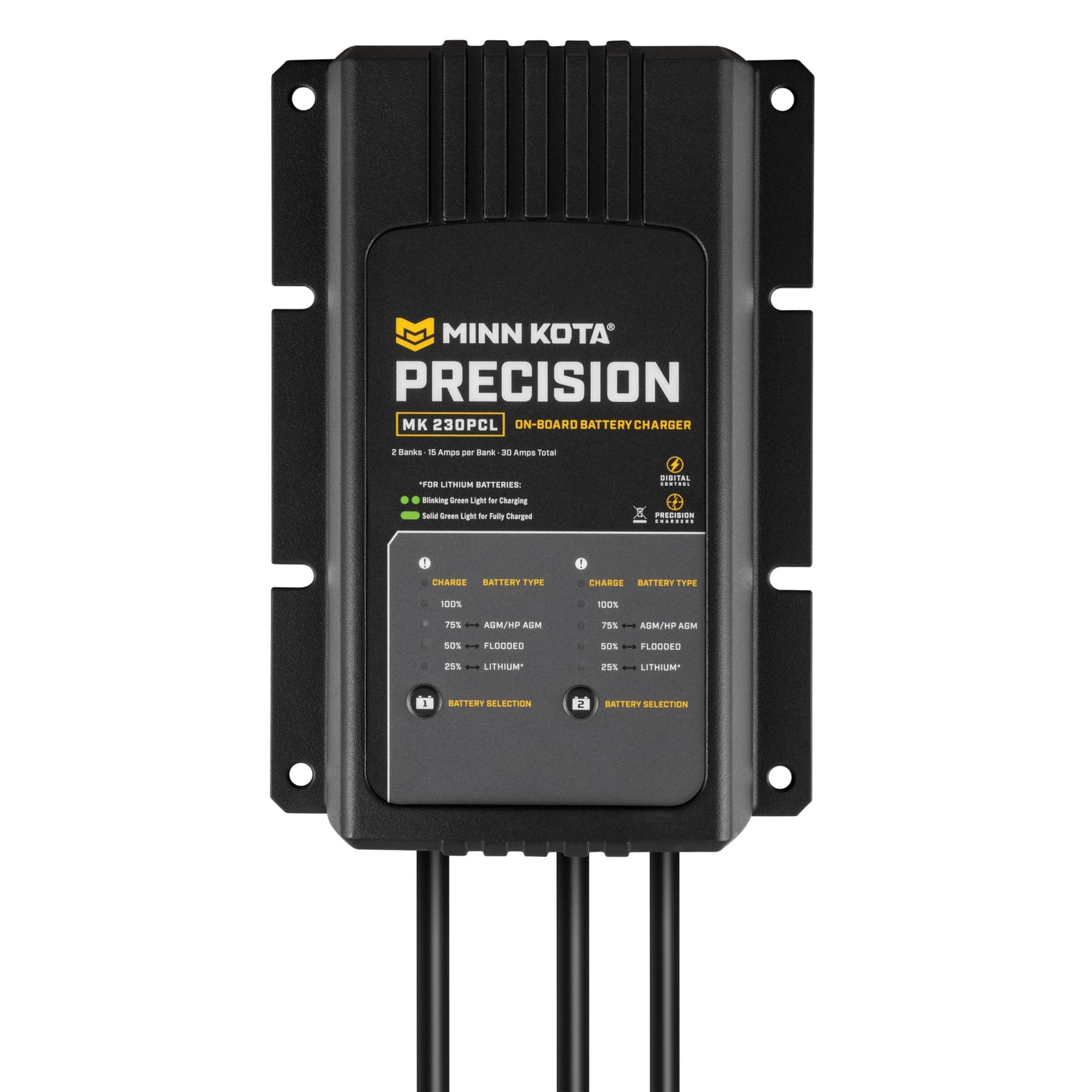 Minn Kota Precision MK-230PCL On-Board Marine Battery Charger – 2 Banks, 15 Amps Each