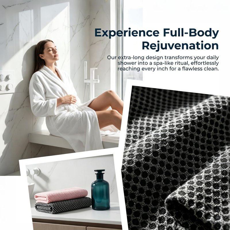 2 PC Alorin Silver Towel Exfoliating Shower Towel, Rip-Resistant Washcloth for All Skin Types, Pink and Black